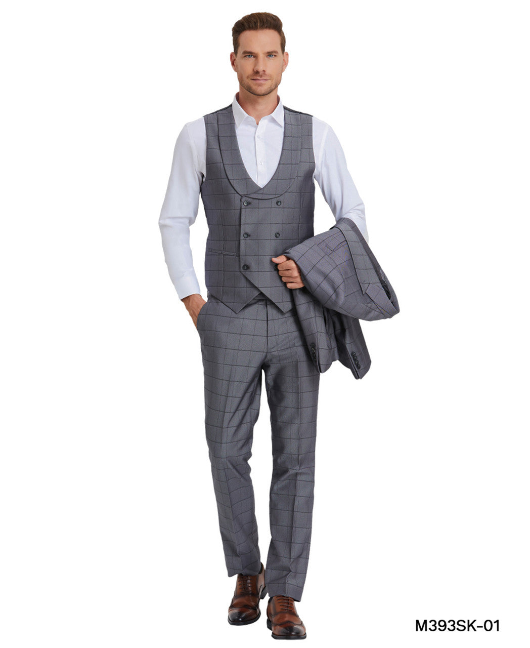 Tazzio Men’s 3-Piece Windowpane Suit