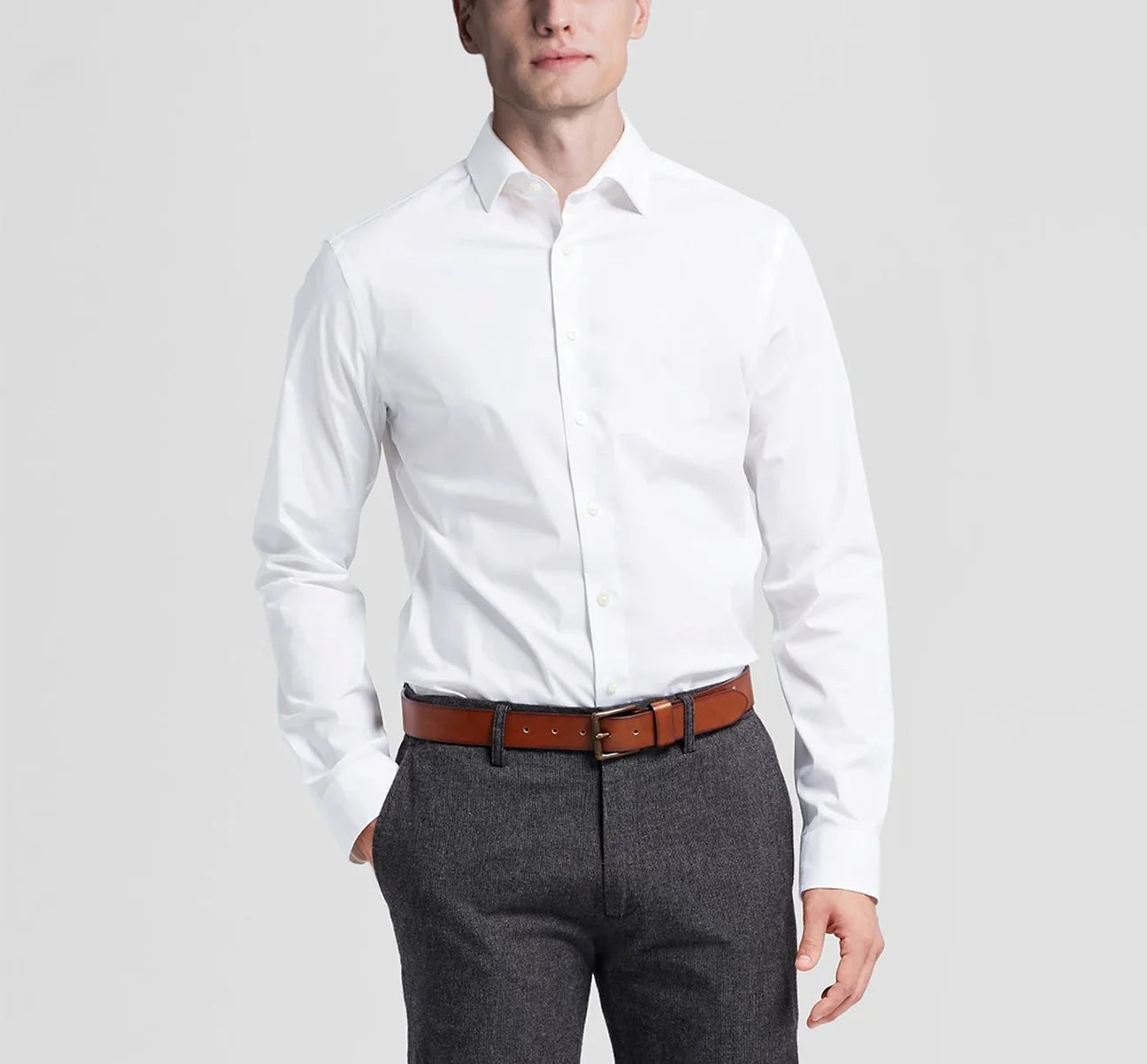 Men's Classic Fit Long Sleeve Spread Collar Dress Shirt - White