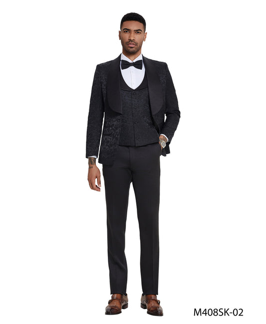 Tazzio Men’s 3-Piece Textured Paisley Tuxedo Suit