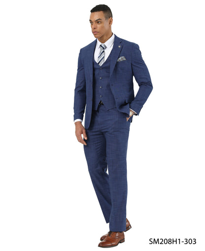 Stacy Adams Men’s 3-Piece Crosshatch Pattern Suit
