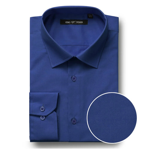 Men's Classic Fit Long Sleeve Spread Collar Dress Shirt - Royal Blue